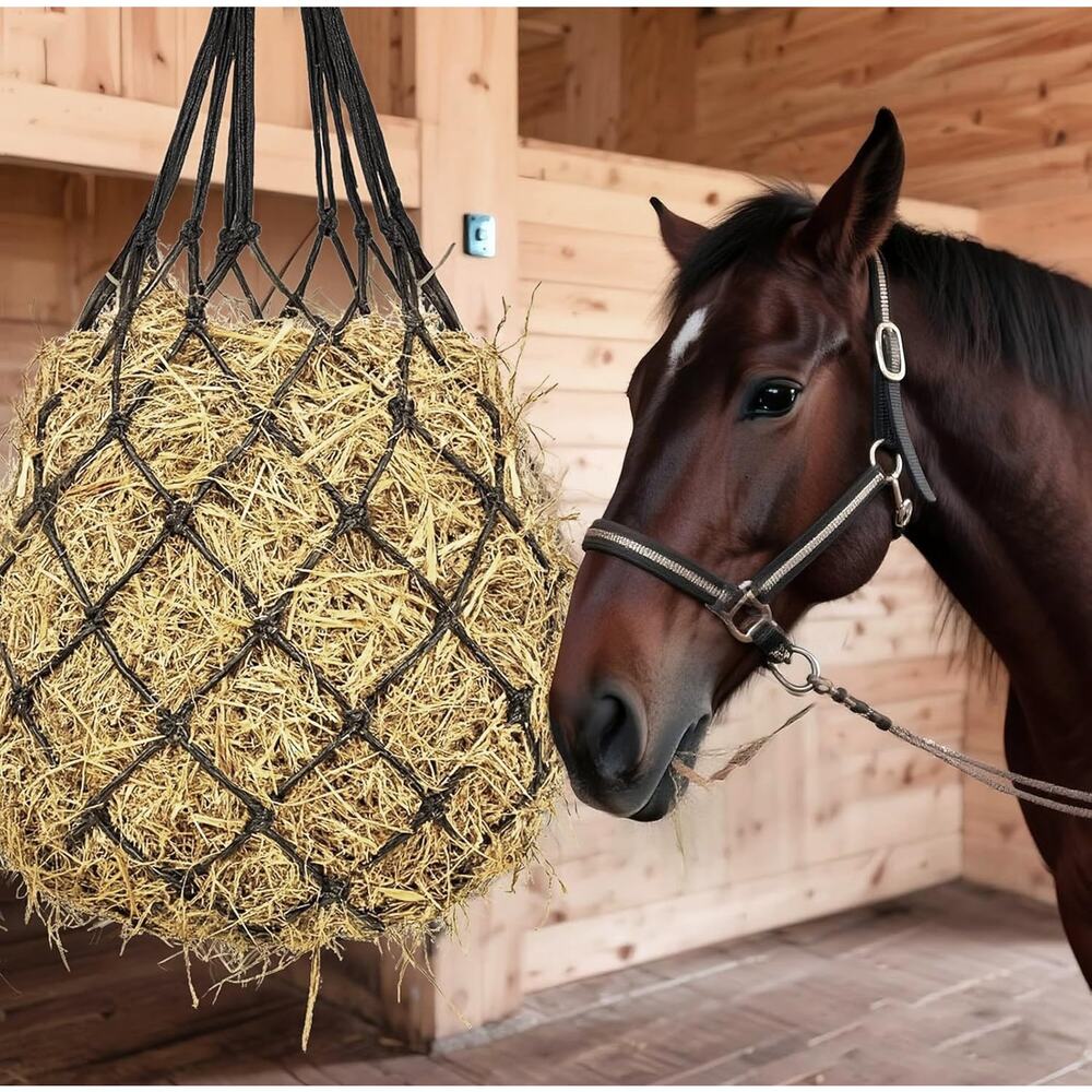 MJFSGYO 2 Pack 40" Slow Feed Horse Hay Nets Black Nylon Feeder Bags New - Picture 5 of 8